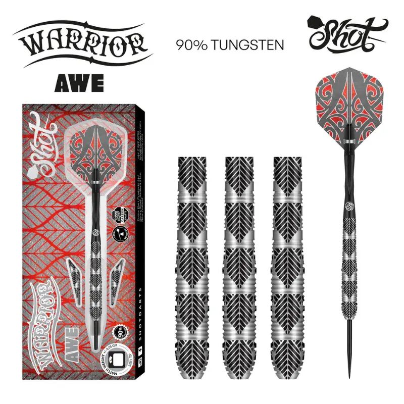 Warrior Awe Steel Tip Dart Set-90% Tungsten, Precision Targeting