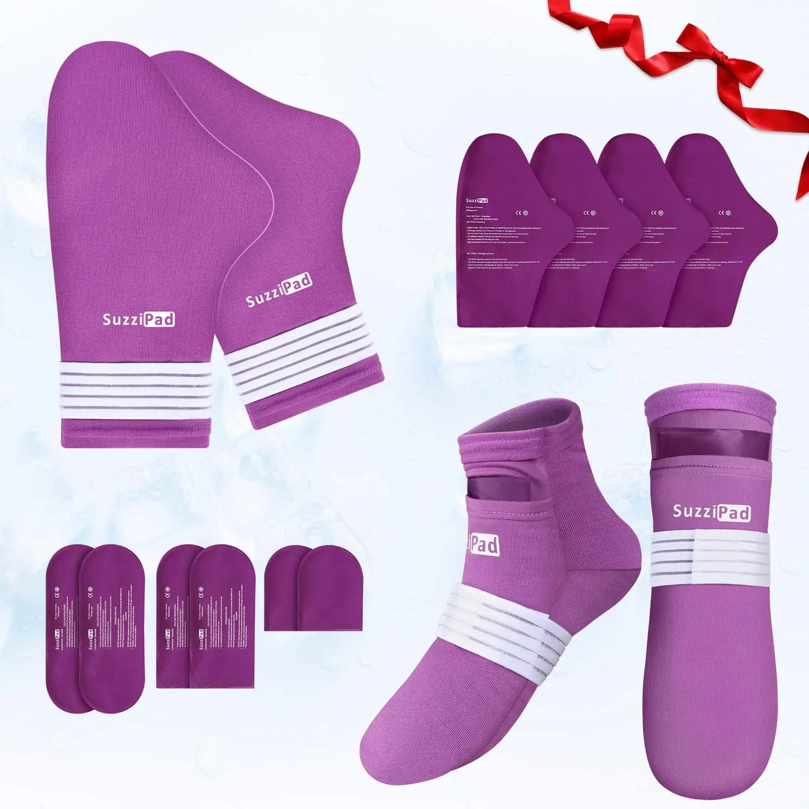 Gel Sock and Glove Set, Reusable Cooling Ice Wraps with Adjustable Straps for Soothing Home Spa Relaxation, Feet, Hands
