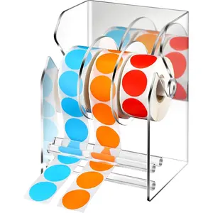 1 count Adjustable Label Dispenser 3 Disks Sticker Roll Holder Sticker Dispenser Clear Label Roll Holder  Tape Organizer Stand for Office  Desktop