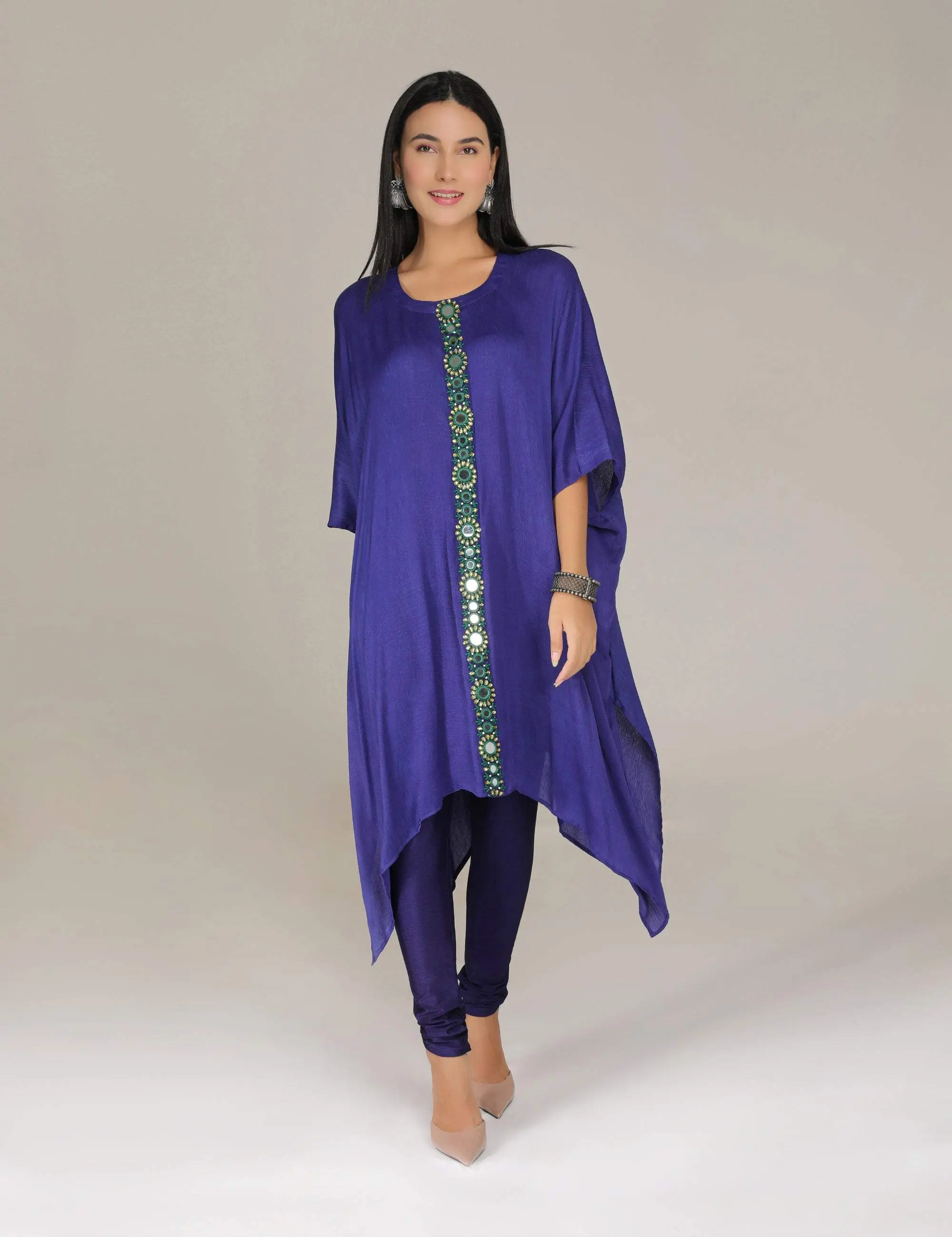 Purple Shisheh Kaftan Kurta with Churidar