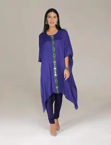 Purple Shisheh Kaftan Kurta with Churidar