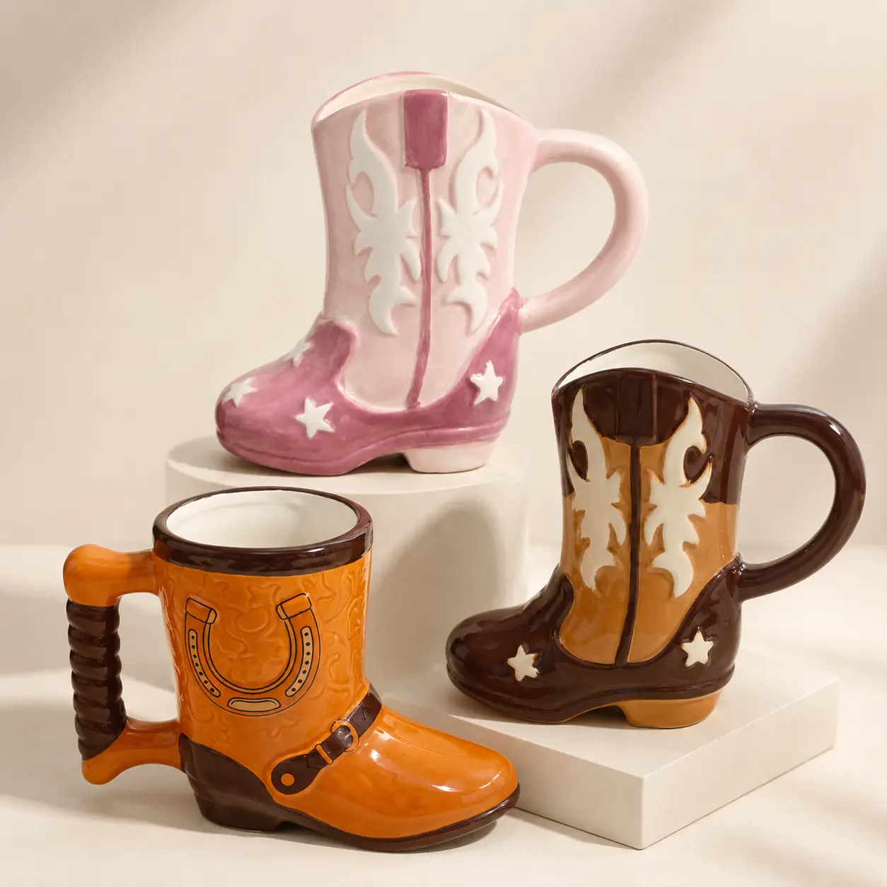 Cowboy Boot Mug, Western Style Ceramic Coffee Cup with Handle, Unique Rustic Drinkware for Coffee, Tea, Home Decor & Gifts