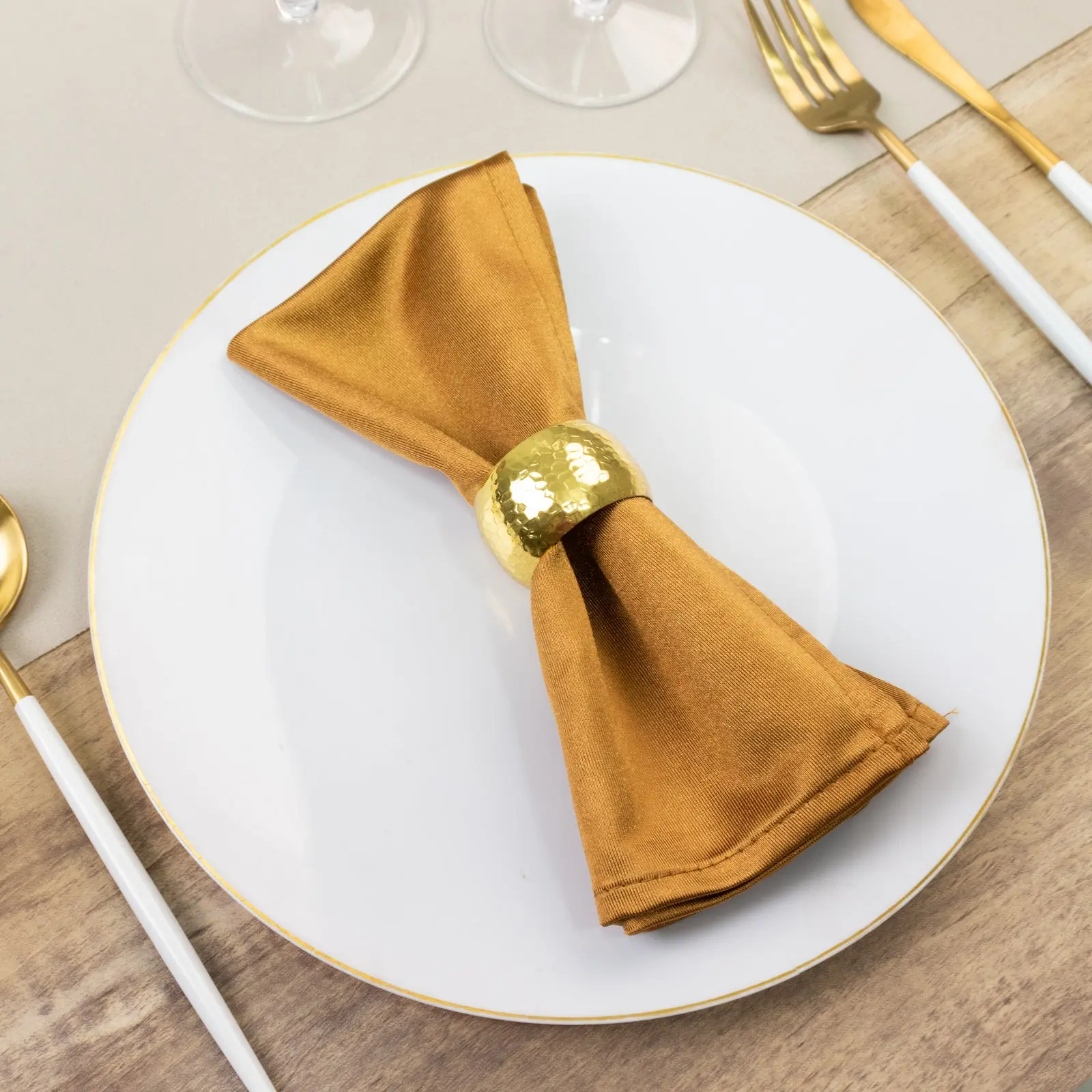 5-Pack Square Solid Shimmer Gold Scuba Cloth Decorative Napkins - 17"x17" Wrinkle-Free, Stain-Resistant Reusable Washable Tableware for Restaurants, Birthday Events