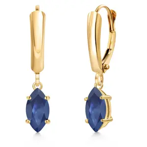 14K Yellow Gold Blue Sapphire Dangle Earrings for Women | 1.26 Cttw | Gemstone September Birthstone | Marquise 8X4MM