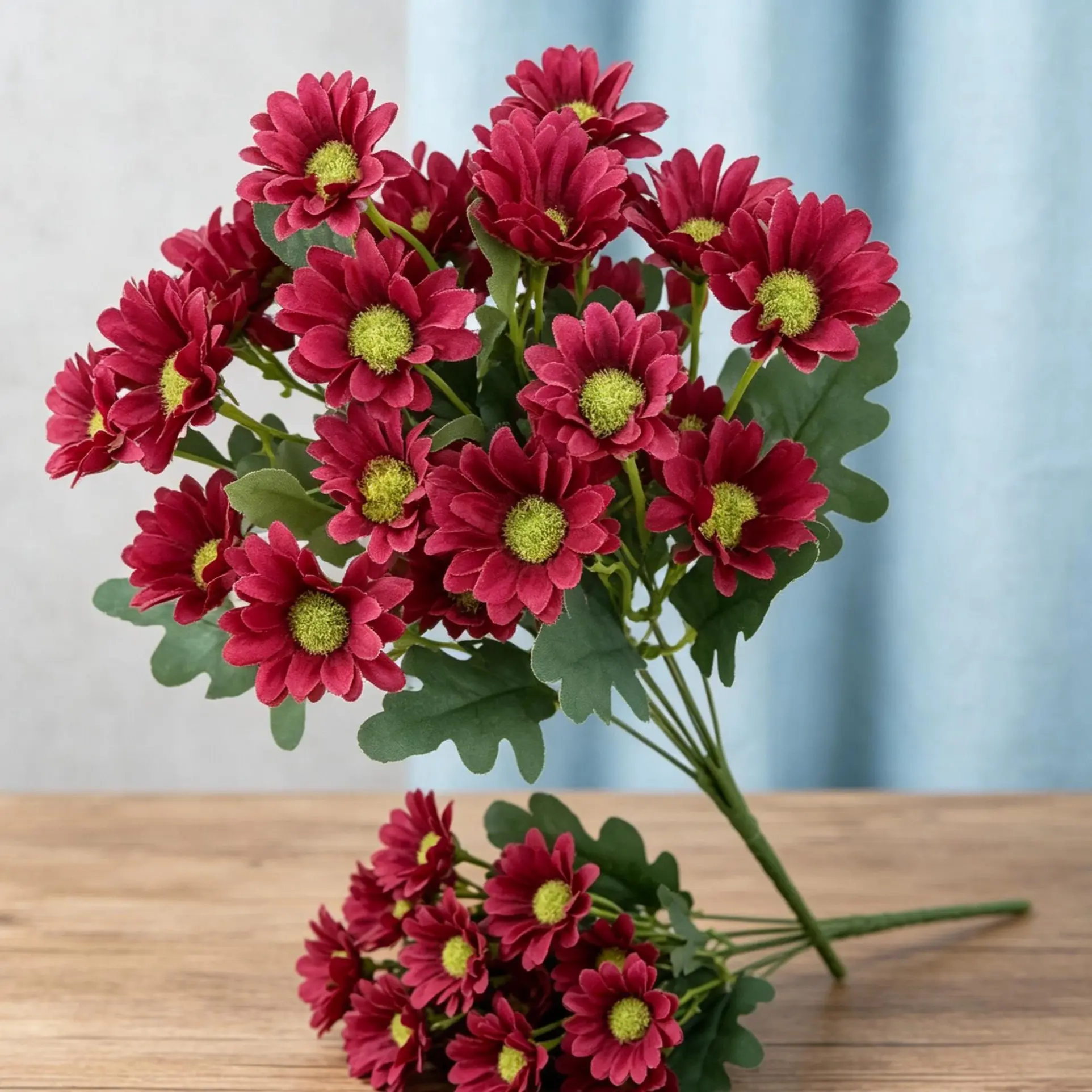 Burgundy French Vintage Artificial Daisies with Fresh Yellow-Green Centers - Customizable Floral Decor for Home, Wedding-Party, Christmas Arrangements, Flowers