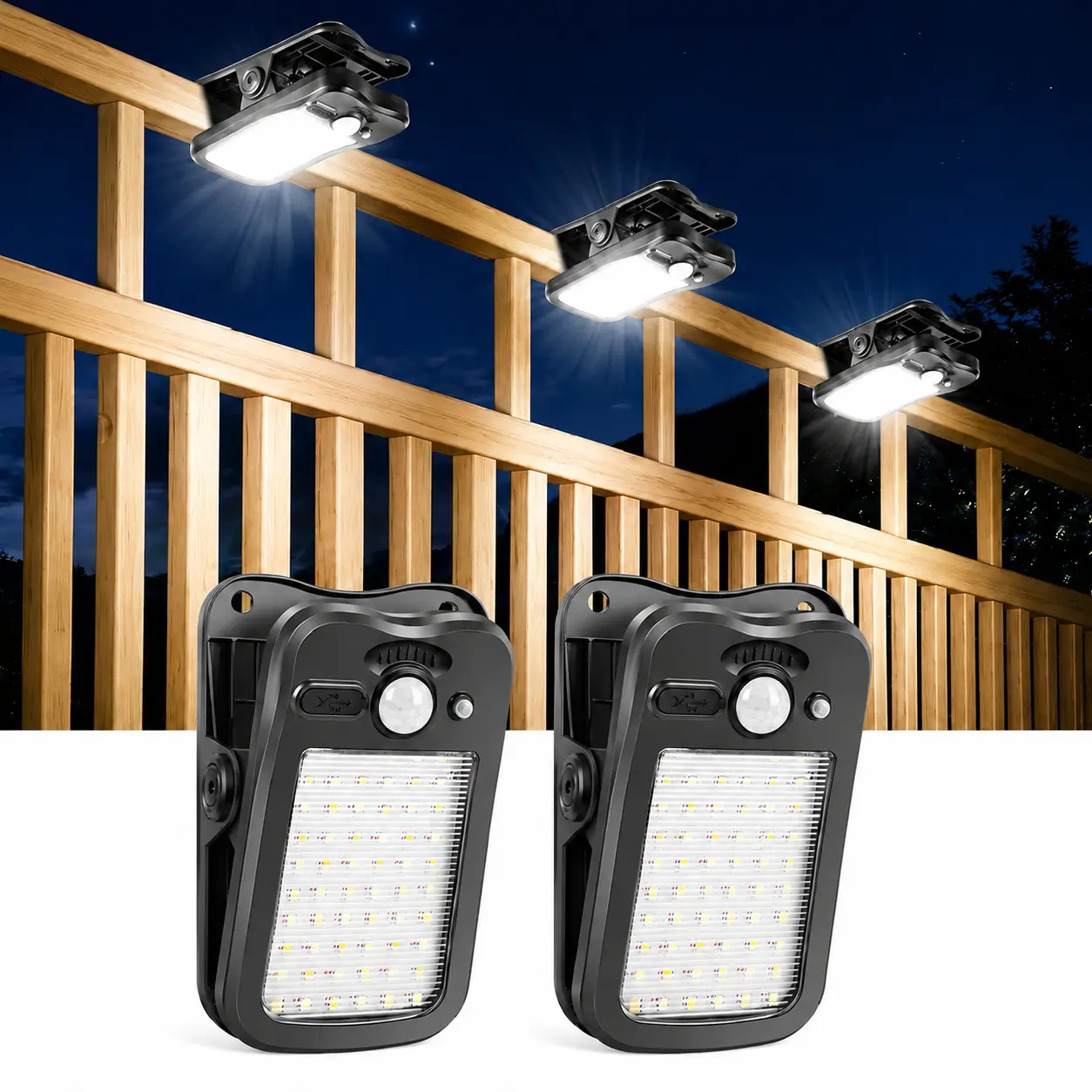 2/4pcs Solar Clip-On Motion Sensor Light, 60 LED, 6500-7000K, 3 Modes, Human Body Sensor + Light Control, Adjustable Angle, Easy Install, Outdoor Solar Light for Yard, Garden, Patio, Porch, Solar Lighting, Outdoor Security Light