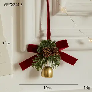 Christmas Decorative Bell Set Velvet Bow Pinecone Tree Ornaments APYX244-3 Sparkling Rustic Charm Holiday Scene Stuffers for Home Party Wreath - Traditional