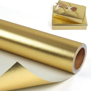 RUIFUN Gold Metallic Wrapping Paper Roll - Matte Solid Color Gift Wrap Paper - Gold Gift Wrapping Paper for Birthday Christmas Wedding Mother's Day Graduation, 17 Inches x 32.8 Feet，17 Inches x 9.84 Feet