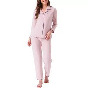 INSPIRE CHIC Womens Lounge Set Button Down Long Sleeve Sleepwear Fuzzy Warm Fleece Pajama with Pocket for Winter Medium Pink