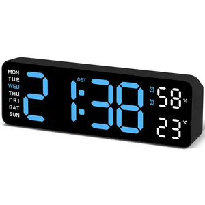 JoFomp 9" Large Digital Wall Clock - HD Display w/ Temperature, Humidity, Auto-Dimming & Snooze | DST, 12/24H, Dual Alarm | Silent LED Clock for Bedroom, Living Room, Seniors & Kids