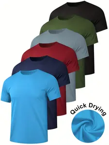 Men's Quick-Dry Sports Fitness T-Shirts, Solid Color Short Sleeve, Round Neck, Lightweight Comfortable Summer Top, Quick Drying Top, Gym Running Basketball Daily Wear, Gym Outfit Tee, Workout Apparel, Workout Clothes, Fitness Running Tops