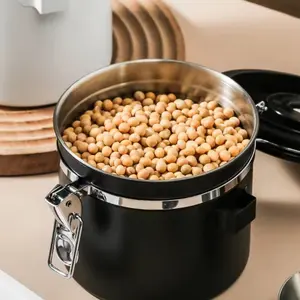 Stainless Steel Sealed Coffee Bean Storage Container, Vacuum Seal Jar with Air Release Valve, Sugar and Creamer Holder