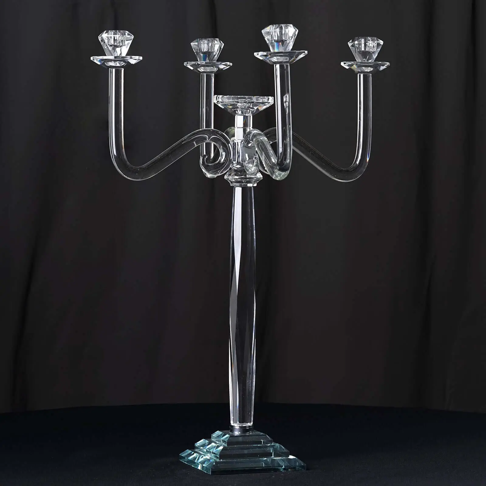 27" 5-Arm Crystal Glass Candelabra, Taper Candle Holder, Exquisite Home Decor Table Centerpiece for Grand Celebrations, Weddings, Wedding