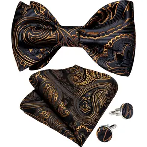 DiBanGu Men Bow Tie Paisley Striped Self-Bow Tie for Men and Silk Woven Bowtie Pocket Square Cufflinks Wedding Party