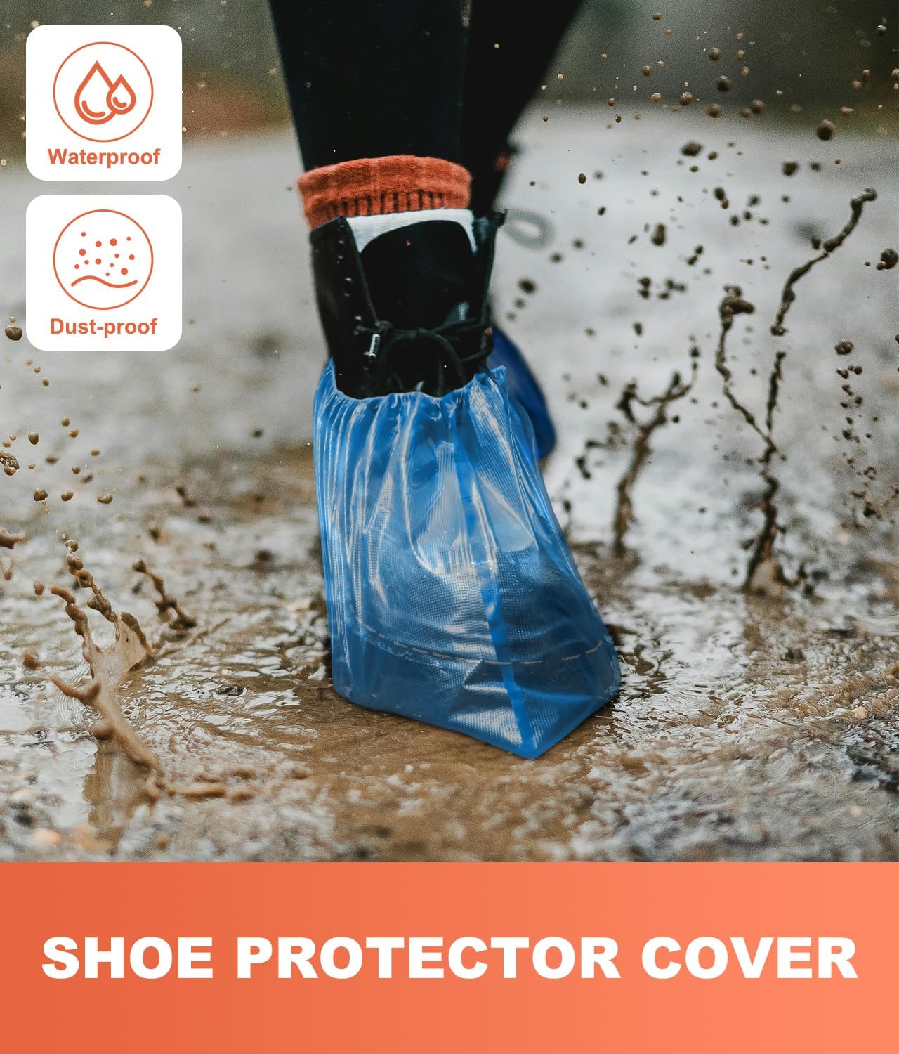 70 Pack Disposable Shoe Covers Non Slip Waterproof, CPE Booties with Compact Tear Off Roll, Indoor Shoe Covers for House Cleaning, Open House, Construction, One Size