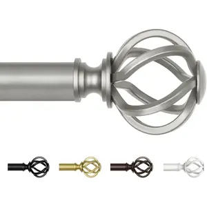 Antique Silver Curtain Rod 32 to 58 Inch (2.6-4.8 ft), 7/8 Curtain Rods for Windows 20 to 54 Inch, Telescoping Splicing Drapery Rods with Twisted Cage Finials