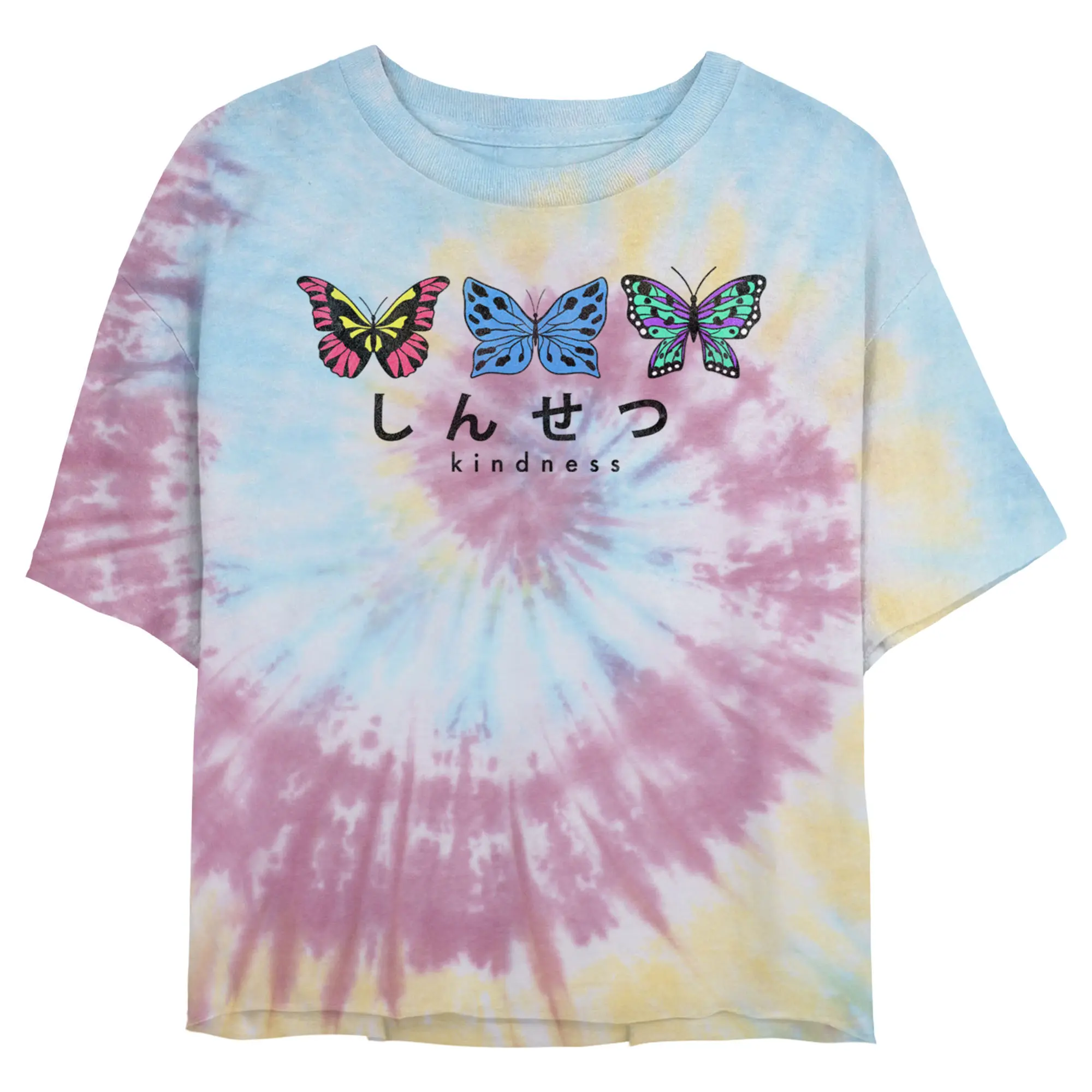 Lost Gods Women's Juniors Cropped T-Shirt, Casual Fashion Apparel with Everyday Fit and Kindness Butterflies Design