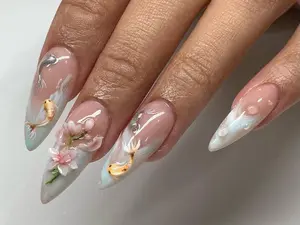 Koi Pond Bliss Press On Nails | Koi Floral Acrylic Nails | Serene Waters Nail Art | Blossoming Fake Nails | Zen Garden Koi Nails
