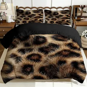2/3 Pcs Comfortable Leopard Print Fur Texture Duvet Cover Set, Fuzzy Duvet Cover, Soft And Breathable, 100% Polyester Fiber High-Definition Digital Printing Design, All-Season Home Gift, Machine Washable (1 Duvet Cover +1/2 Pillowcase, No Filling)