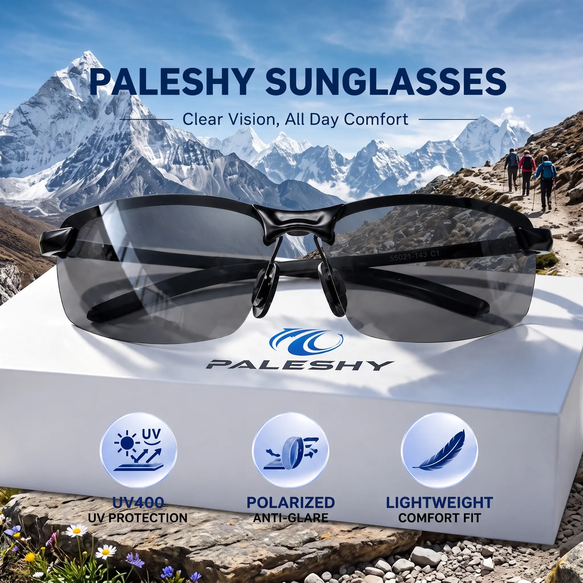 Paleshy HD Polarized Photochromic PC Sunglasses - UV400 Protection, Unisex 2026 Summer Retro Oversized Semi-Rimless Simple Square Frame Fashion Accessories for Driving, Outdoor Sports
