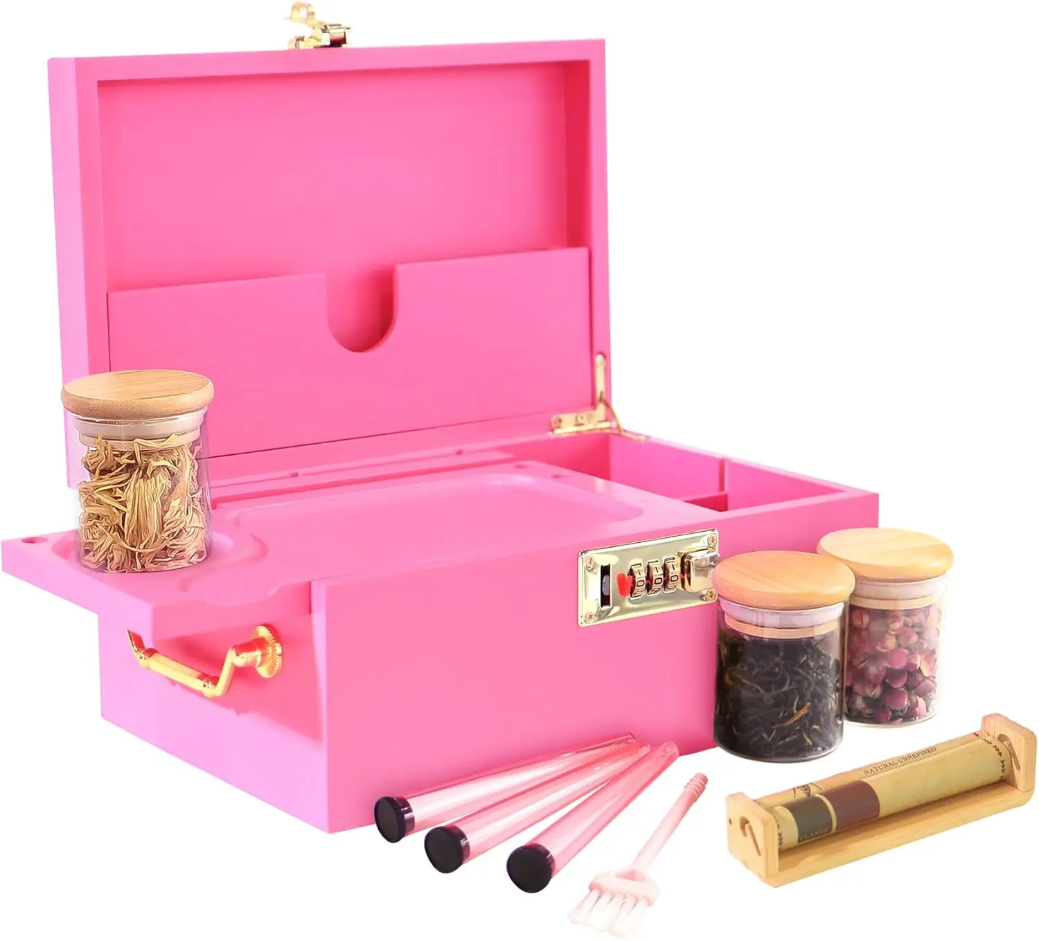 Bamboo Box with Combination Lock, Decorative Box with Handle, Large Storage Stash Box Set for Storage Tea, Coffee Bean etc, Lockable Stashbox...