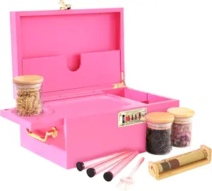 Bamboo Box with Combination Lock, Decorative Box with Handle, Large Storage Stash Box Set for Storage Tea, Coffee Bean etc, Lockable Stashbox...