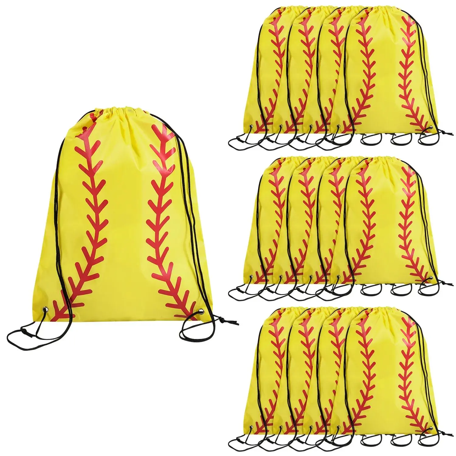 14" x 18" Large Softball Polyester Drawstring Bags - 12 Pc., Tote Bags, Lightweight, Sports Bag, Gym Drawstring Bags