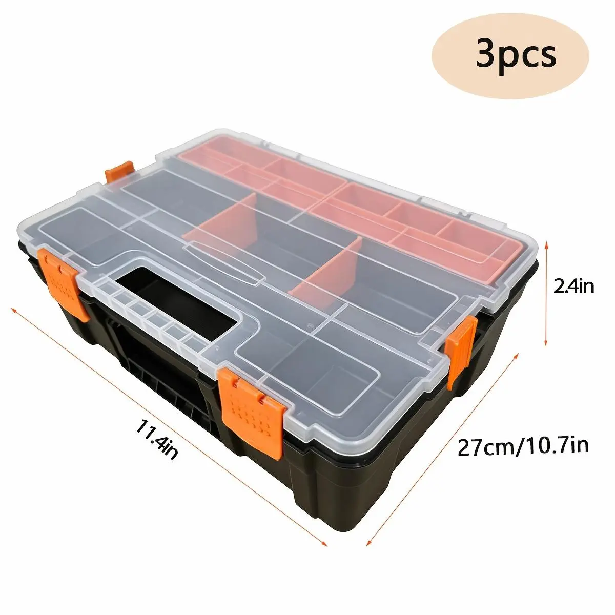 Tool Box with Transparent Lid, Small Parts Organizer, Durable Plastic Box, 21-Compartments Organizer Box with Removable Dividers for Hardware, Screws, Bolts, Nails, Beads, Jewelry And Fishing Accessories, 3pcs