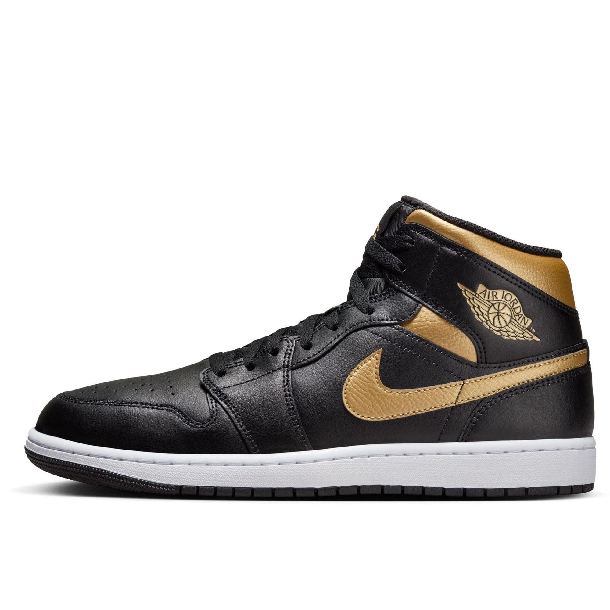 Mens Jordan 1 Mid BlackMetallic GoldWhite DQ8426 071