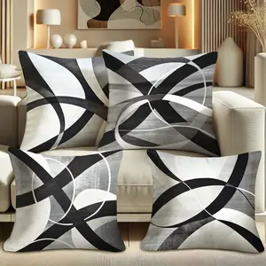 Geometric Pattern Cushion Cover without Filler, 4 Counts Modern Square Throw Pillow Cover, Household Decoration Supplies for Home Living Room Bedroom