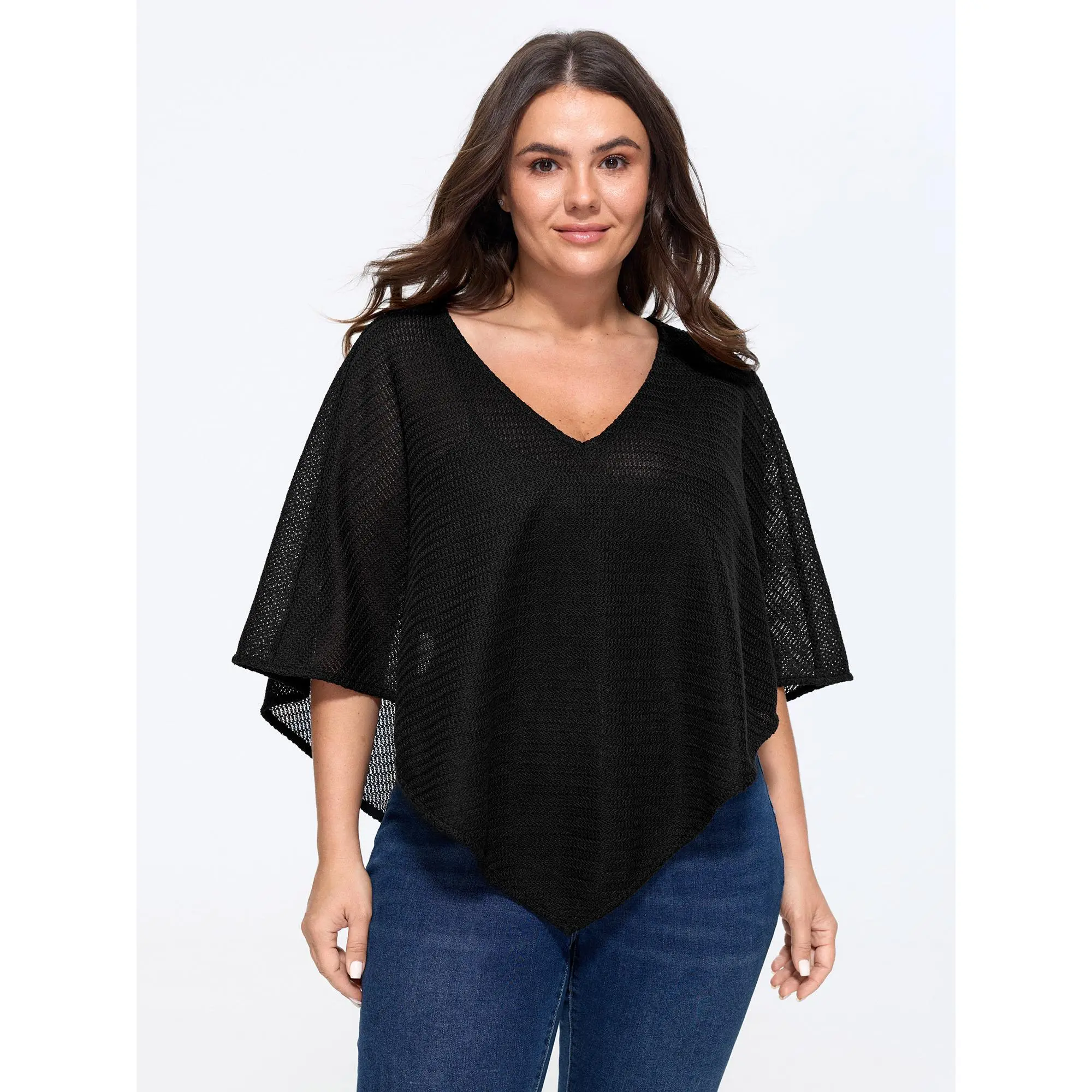 BloomChic Plus Size Casual Solid Polyester T-Shirt with a Loose Fit, Dolman Sleeves, Cutout Detail and Triangle Hem, Fabric, Top, Women