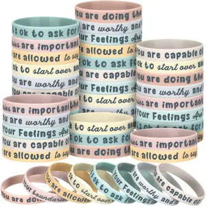 48 count Mental  Month  Motivational  Wristbands Bulk  Awareness Day Affirmations Bracelets for  to School Counseling  End of Year (Light Color,Motivational)