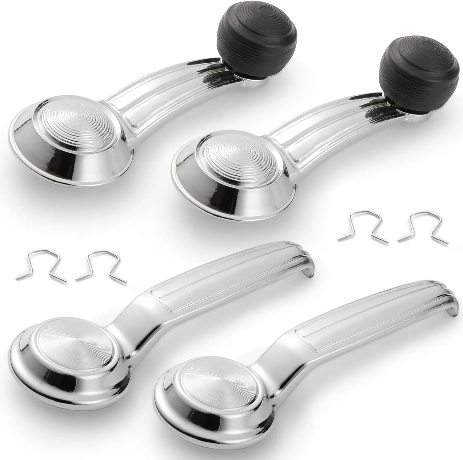 Chrome 4-Piece Interior Component Set - 1x Front Left Drive Side Door Handle, 2x Window Crank Handles for 1967-1996 Buick/Chevrolet/GMC Trucks, SUVs, 1967-1972 GMC Suburban, Direct LER Part Number Replacement, Direct Replacement