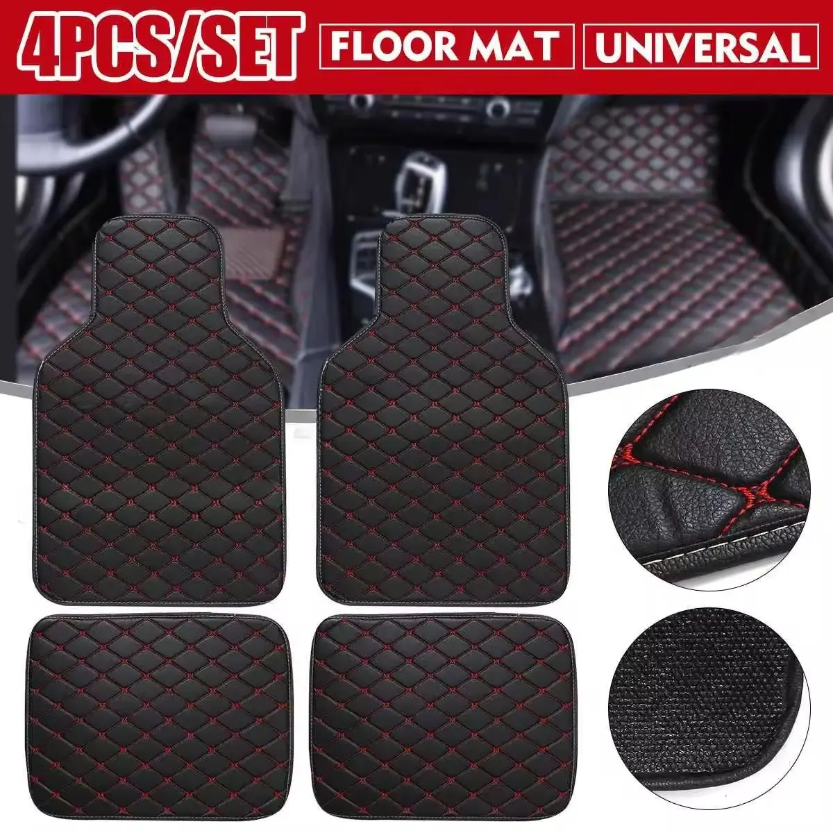 Heavy Duty Universal Car Mats All Weather Leather Floor Liners Full Set Durable Slip Resistant Protection for Cars SUVs Trucks Vans Easy To Install and Clean