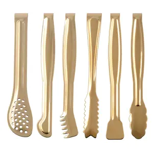6-Inch Gold Plated Stainless Steel Mini Serving Tongs Set of 6, Kitchen Utensils for Appetizers, Sugar Cubes, Ice Cubes, Snacks, Fruit, Ideal for Party, Home, Kitchen Household Products