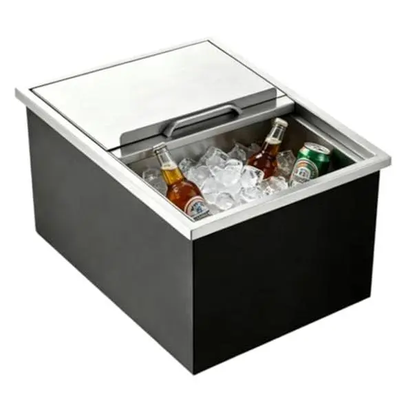 Rectangular Stainless Steel Drop-in Ice Chest, Large-Capacity Insulated Bin with Lid & Drain-Pipe Set, Non-Electric 24H Cold Retention Storage for Outdoor Kitchen Use