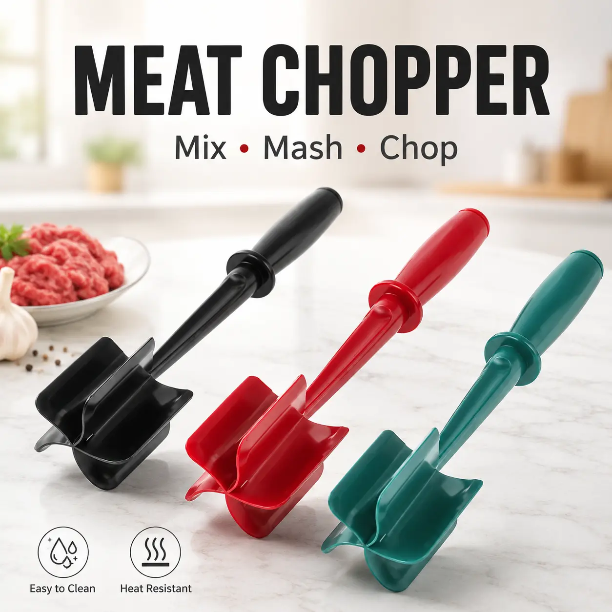 MIUVA 5-Blade Heat Resistant Meat Chopper & Masher, Multi-Functional Kitchen Utensil & Cooking Tool for Hamburger Ground Beef, Potatoes, Soft Cooked Foods, Cooking Tools