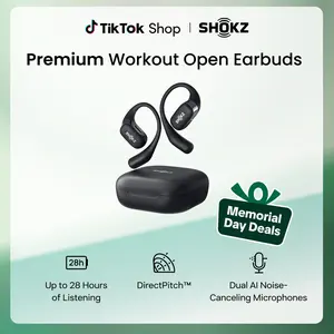 SHOKZ OpenFit - Open-Ear Wireless Bluetooth Headphones with Microphone, Sweat Resistant, Fast Charging,28HRS Playtime,Compatible with iPhone & Android
