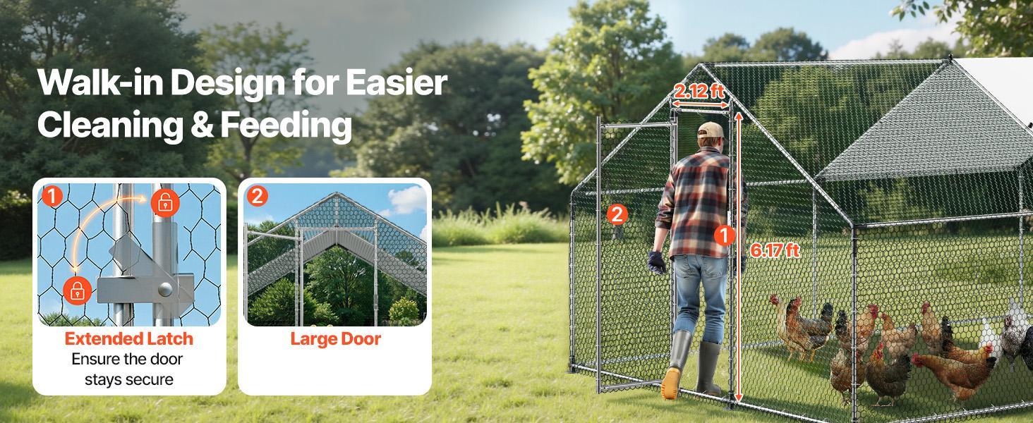 VEVOR Large Metal Chicken Coop, 9.8 x 13.1 x 6.6 ft, Walk-in Chicken Runs with Waterproof Cover, Spire Roof Hen House Enclosure with Lock, Outdoor Duck Rabbit Cage Poultry Pen for Backyard, Farm, Yard VEVOR Large Metal Chicken Coop, 9.8 x 13.1 x 6.6 ft, Walk-in Chicken Runs with Waterproof Cover, Spire Roof Hen House Enclosure with Lock, Outdoor Duck Rabbit Cage Poultry Pen for Backyard, Farm, Yard
