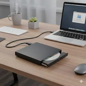 Portable External USB DVD Drive Burner Writer for Laptop PC, Compact Disc Duplicator for Music Movie DVDs, Includes Dual USB Data Cable for Quick Plug Play.