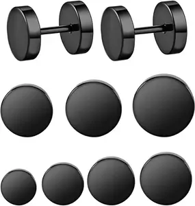 Black Round Stud Earrings Set Stainless Steel Ear Studs for Men Women 3-10mm