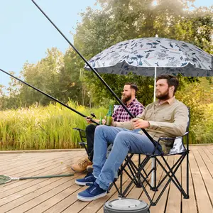 Portable Folding Chair 2-Seat with Removable Umbrella, Outdoor Fishing Sunbathing Beach, UV Protection Oxford Steel Carry Bag