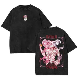 JoJo Anime Manga Graphic T-Shirt - Diavolo & King Crimson Comic Panel Tee - Unisex Cotton Tee for Otaku - Retro Japanese graphic tees Seamless Top