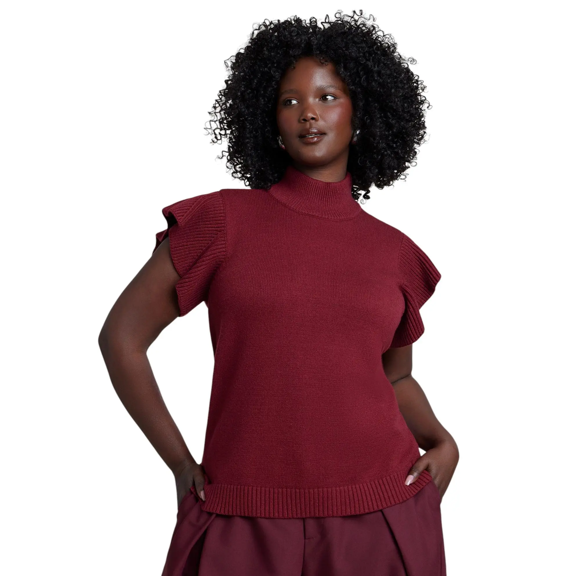 ELOQUII Women's Plus Size Ruffle Sleeve Sweater