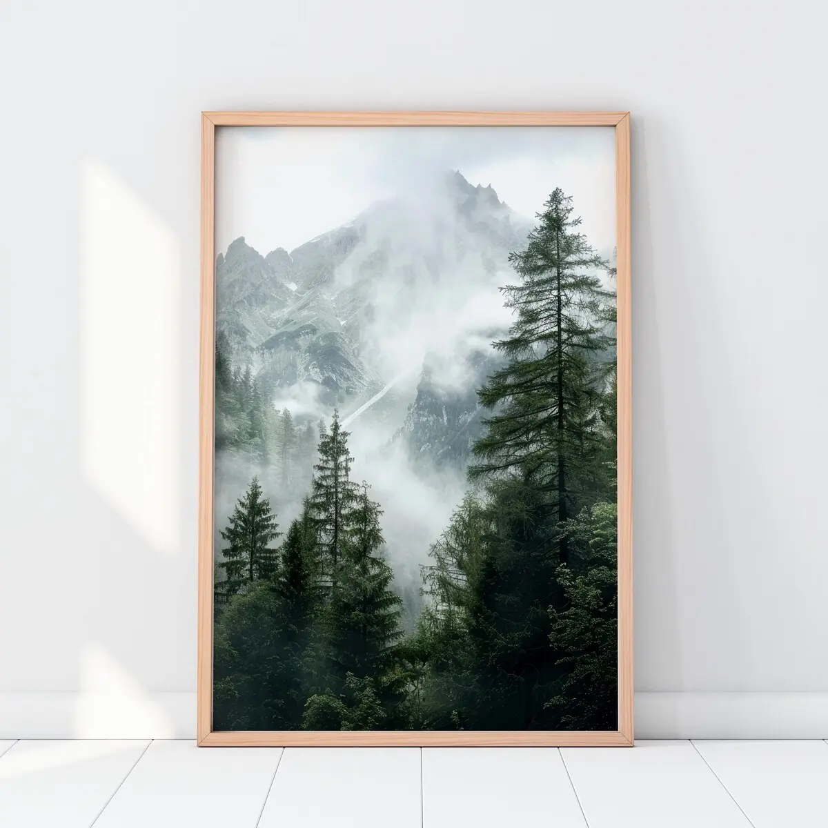 Forest mountains photography print, dark green nature print, foggy mountain landscape poster, large printable wall art, Unframed