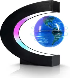 Flagest Magnetic Levitation Floating Globe, Levitating C Shape Globe with LED Lights for Education Home Office Desk Bookshelf Decor, Holiday Anniversary Creative Gift(3.3 Inches)