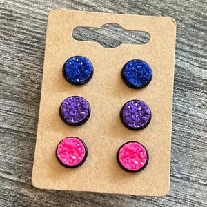 10mm druzy stud earrings set of 3 stud jewelry colorful accent