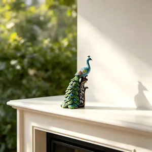 European Luxury Peacock Resin Ornament, Rhinestone Feather Design, Home Desktop Decor, Elegant Gift for New Home, Office Opening Ceremony
