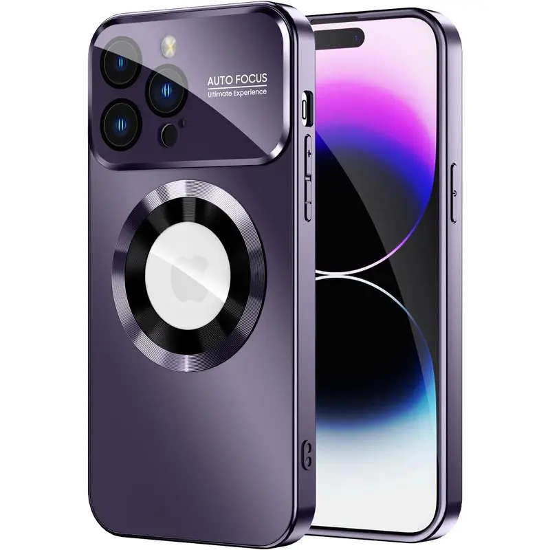MagSafe-Compatible Magnetic Smartphone Casing with Built-in Camera Guard, Logo View, Military-Grade Shockproof Drop Protection, Purple Protector for iPhone 12/13/14/15/16/17 Pro Max Plus