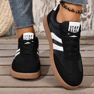 Stay Real Women's Casual Sneakers Ladies' Shoes Plus Black & White Comfortable Lace-Up
